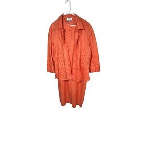 Vintage‎ Jsong Linen 2-Piece Suit Set Geometric Pattern 100% linen Midi Dress